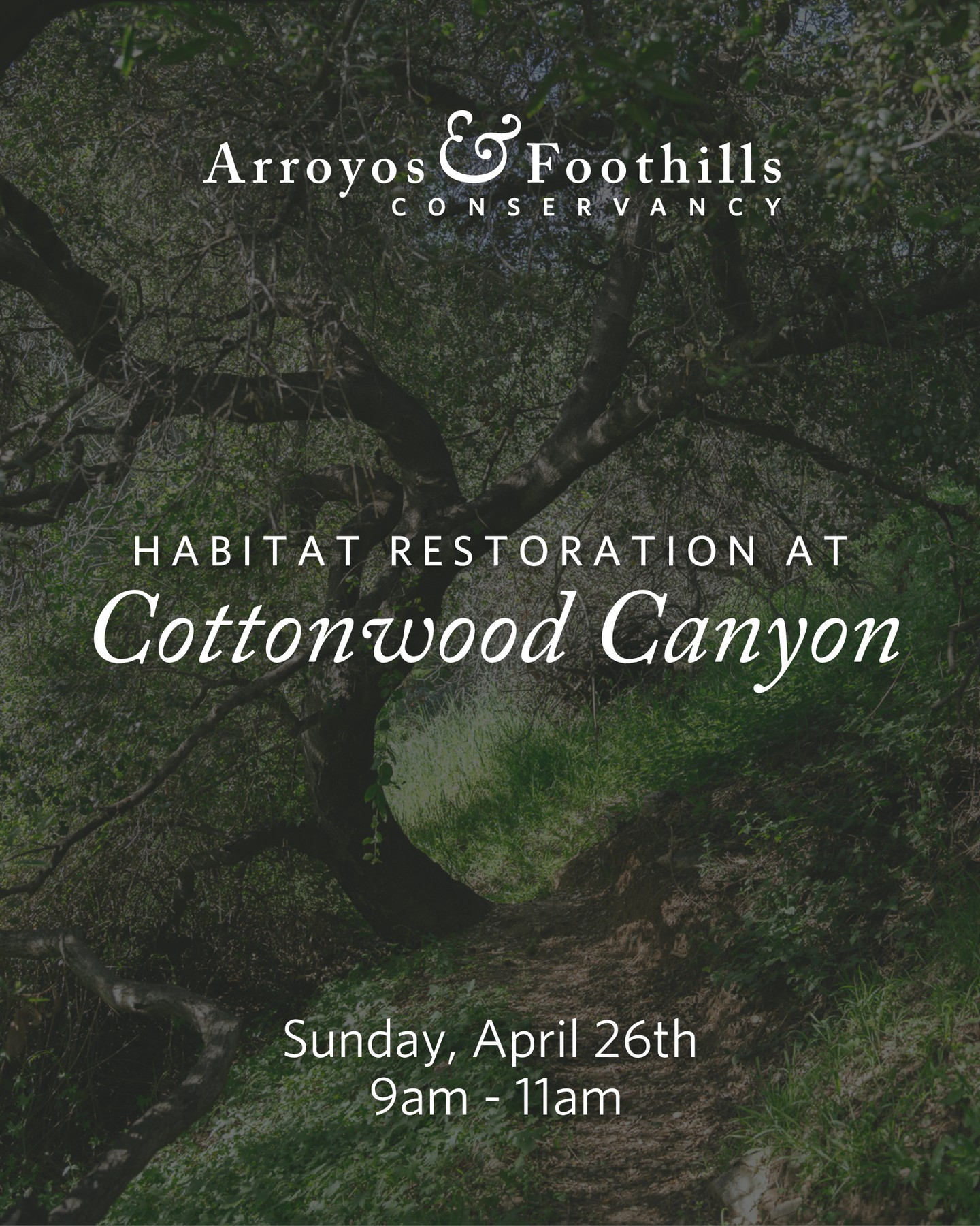 *CANCELLED DUE TO RAIN*
This Sunday, April 26th, help restore habitat at Cottonwood Canyon in Pasadena! We'll be working to ensure this beautiful area remains a thriving, healthy wildlife corridor. ⁠
⁠
Volunteers will meet at 9am - please bring work gloves and water, and wear sturdy shoes.⁠
⁠
Please register through the link in our bio. Thanks for supporting urban conservation!