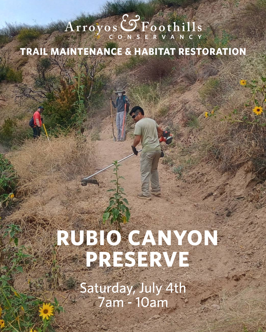 This Saturday, join AFC and the Friends of Rubio Canyon in Altadena! Help maintain the trails at Rubio Canyon Preserve for safe public access, restore impacted areas, and care for this unique and ecologically important landscape.⁠
⁠
Please bring water, sunscreen, and work gloves. We recommend wearing pants, long sleeves, and sturdy shoes. If available, feel free to bring any of the following tools: McLeod, shovel, bow rake, pick mattock, folding saw, and loppers. Other tools and equipment will be available.⁠
⁠
Visit our link in bio for meeting location and to register for this event.