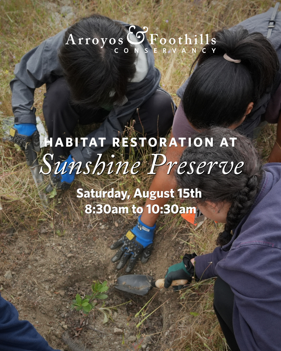 This Saturday, August 15th, join AFC at the Sunshine Preserve in Glendale! Join the community in restoring this open space. ⁠
⁠
Please bring water and we recommend wearing pants, long sleeve shirts, and sturdy shoes. If available to you, we also recommend bringing a tool such as a shovel, hand pruner, or trowel.⁠
⁠
Registration is required for this volunteer event. You can sign up via our link in bio or by visiting arroyosfoothills.org/events⁠
⁠
For all news Sunshine Preserve, follow @thesunshinepreserve 🌞⁠
⁠
Photo by Daniela Galvez⁠
⁠