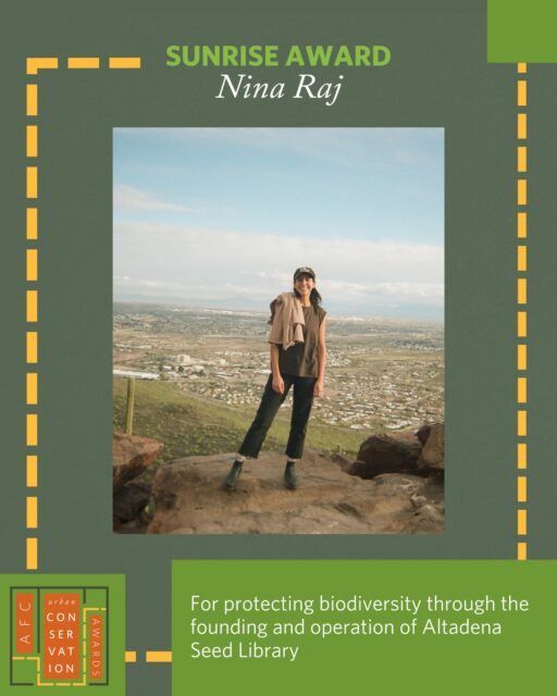 We're thrilled to share the final two honorees of our 2026 Urban Conservation Awards!⁠
⁠
🌱 Nina Raj is receiving our Sunrise Award. Nina is the founder of Altadena Seed Library, a project dedicated to community stewardship, rewilding urban spaces, and rekindling relationships to the more-than-human world. Her work includes educational programming, environmental organizing, and conservation seed banking.⁠
⁠
🍃 Mickey Long is receiving our Oak Leaf Award. Mickey retired as the Natural Areas Administrator over 19 natural areas, nature centers and wildflower sanctuaries for the Los Angeles County Department of Parks and Recreation, based at Eaton Canyon Nature Center. He worked in the Nature Centers system for 39 years. He is active with several conservation organizations and actively contributes to Citizen Science databases, with over 6200 Observations in iNaturalist and 5800 checklists in eBird.⁠
⁠
Join us on September 18th to celebrate Nina and Mickey's efforts to preserve local ecology and inspire communities to connect with the natural world! Visit our link in bio to learn about the event and our other honorees.⁠
⁠
Tickets are going fast! Get yours today at qrcodes.pro/uca-tickets