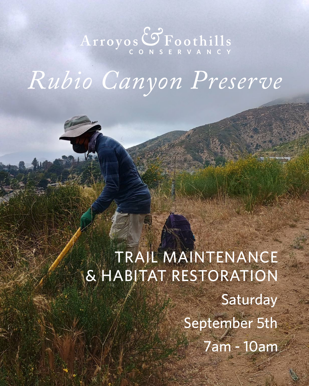 This Saturday, join AFC and the Friends of Rubio Canyon in Altadena! Help maintain the trails at Rubio Canyon Preserve for safe public access, restore impacted areas, and care for this unique and ecologically important landscape.⁠
⁠
Please bring water, sunscreen, and work gloves. We recommend wearing pants, long sleeves, and sturdy shoes. If available, feel free to bring any of the following tools: McLeod, shovel, bow rake, pick mattock, folding saw, and loppers. Other tools and equipment will be available.⁠
⁠
Visit our link in bio for meeting location and to register for this event. ⁠